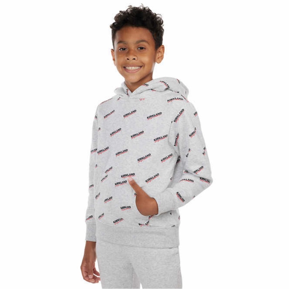 New Kirkland Signature Costco Kids Logo Hoodie Gray Unisex Large Pockets…